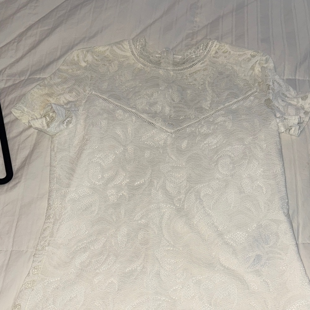 Vila Lace Overlay Short-Sleeve Top - White